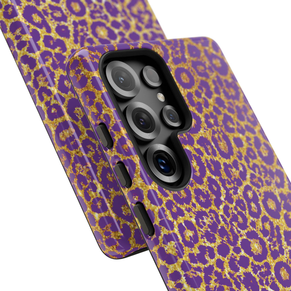 Purple Gold Leopard Tough Phone Case for iPhone, Galaxy, or Google Pixel