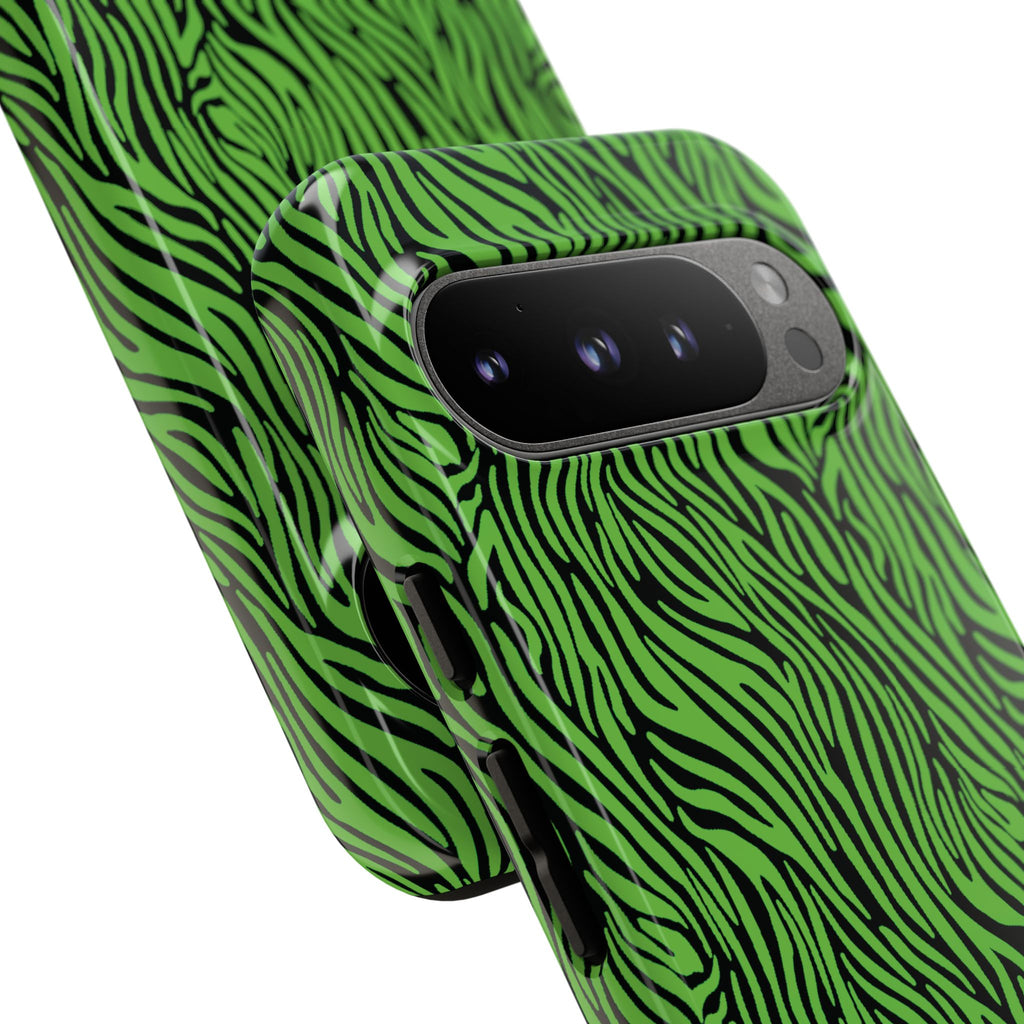 Neon Green Zebra Tough Phone Case iPhone, Galaxy, or Google Pixel