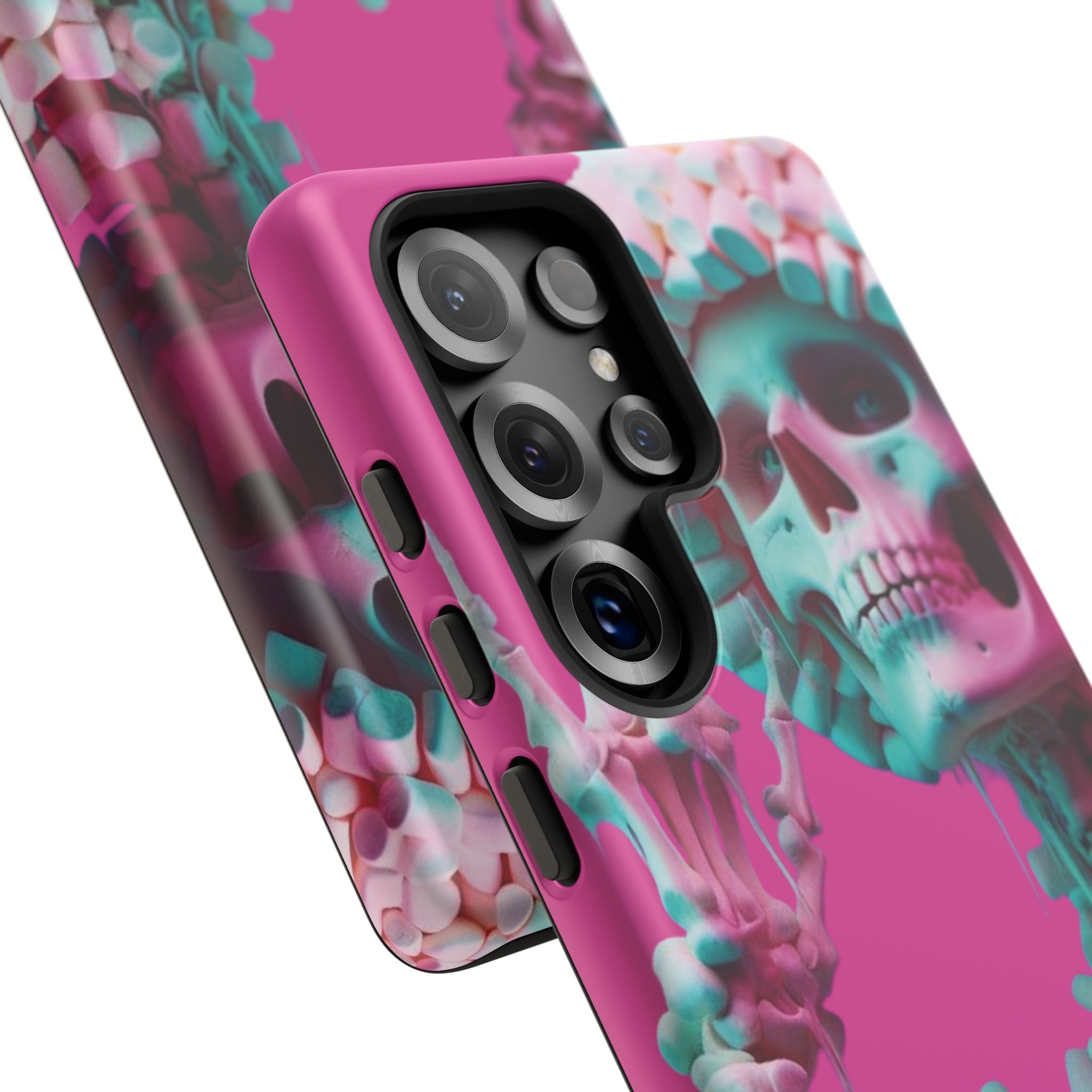 Neon Pink Skeleton Tough Phone Case for iPhone, Galaxy and Google Pixel
