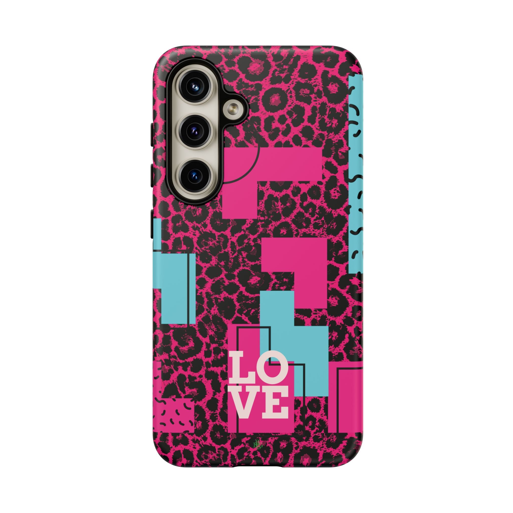 Pink Love Retro Blocks Leopard RG Tough Phone Case for iPhone, Galaxy, or Google Pixel