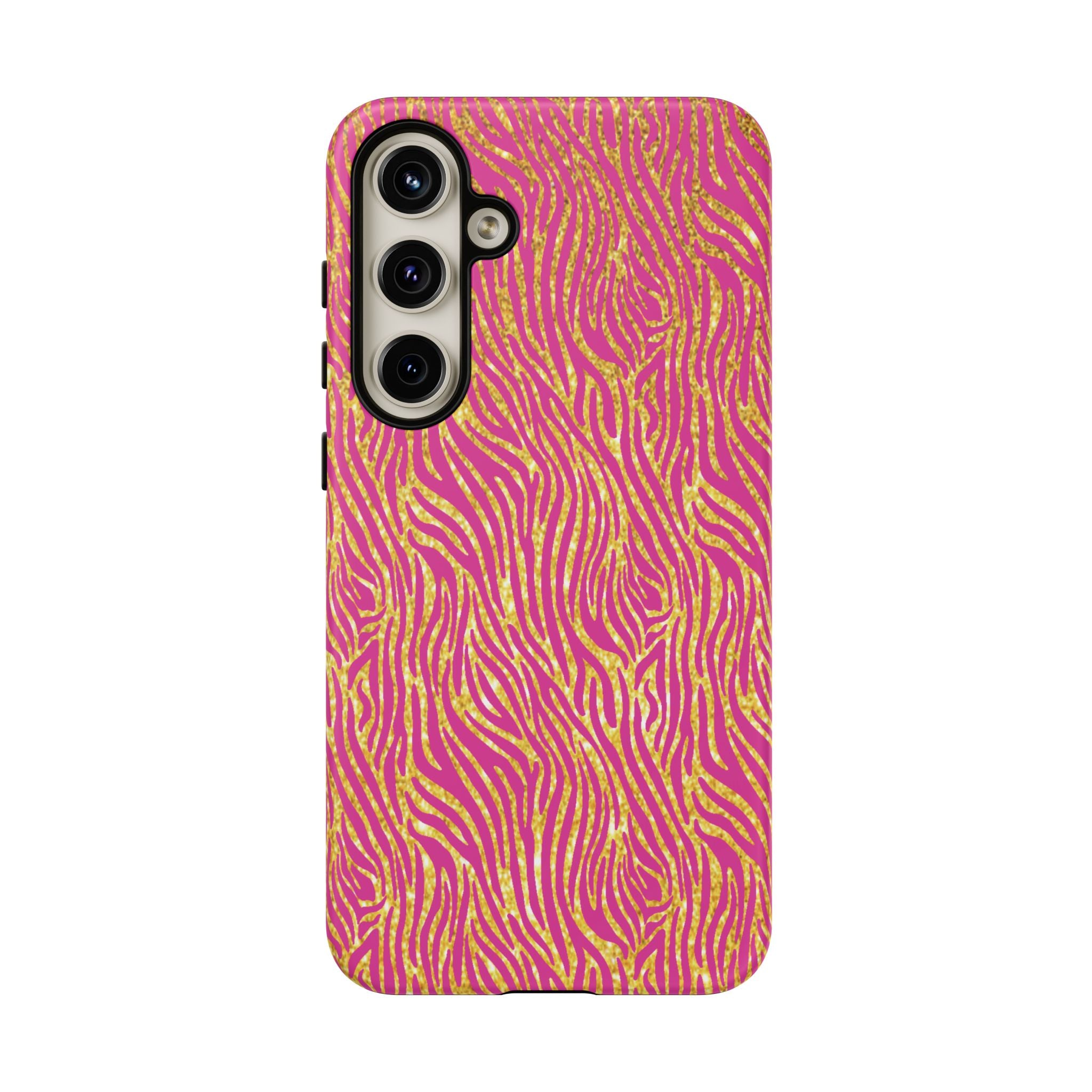 Pink Gold Zebra Print Tough Case for iPhone, Galaxy, or Google Pixel