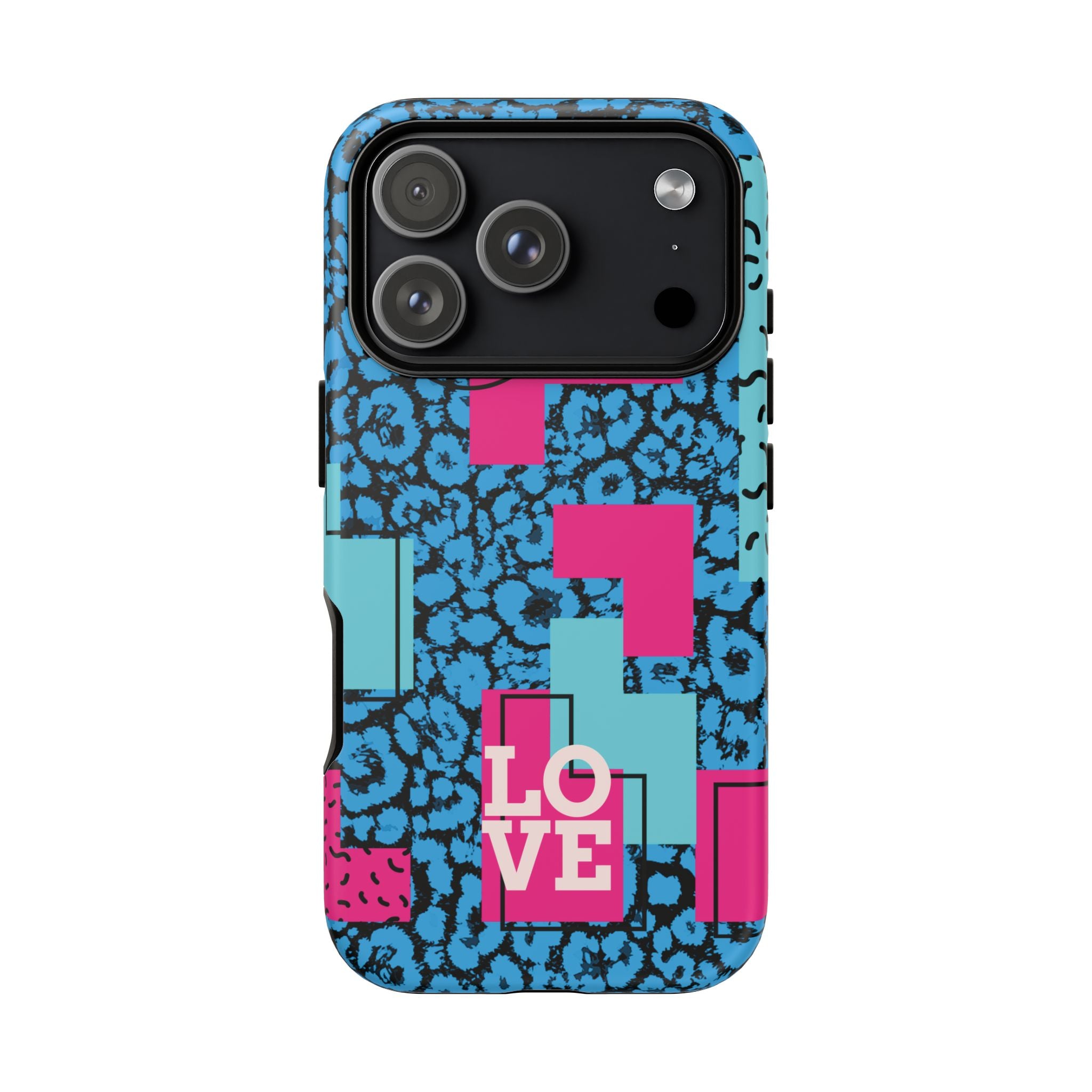 LOVE Blue Leopard 80s Vibe Tough Case for iPhone, Galaxy, or Google Pixel