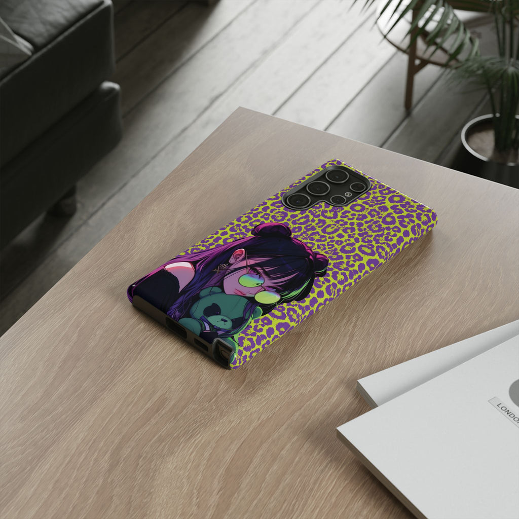 Purple Neon Lime Leopard Kz Tough Case for iPhone, Galaxy, or Google Pixel