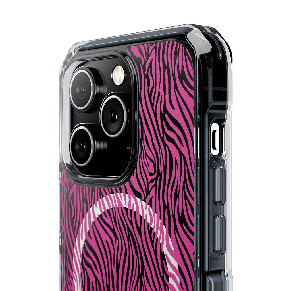 Pink Zebra Magnetic iPhone 14, 15, 16 Series Clear Impact Cases