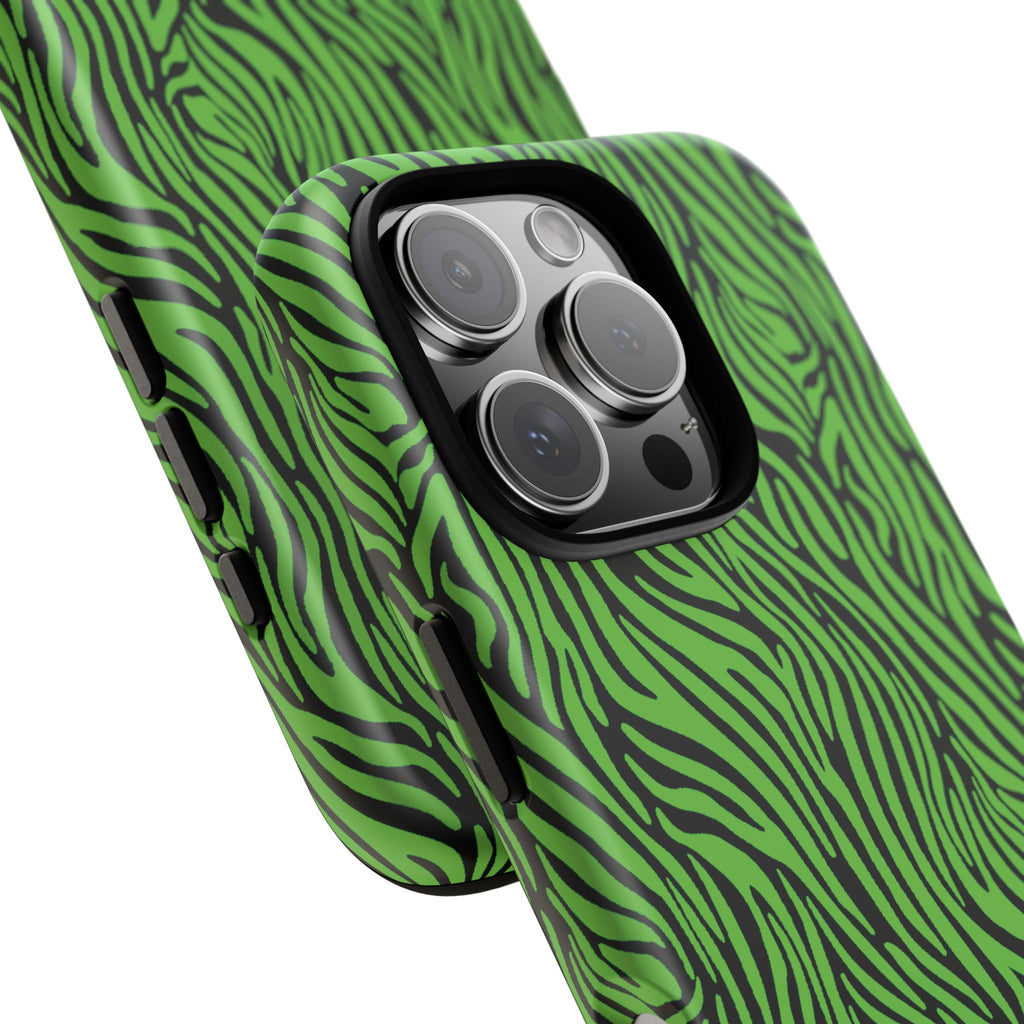 Neon Green Zebra Tough Phone Case iPhone, Galaxy, or Google Pixel