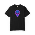 Neon Blue and Purple Zebra Print Skull Unisex Garment-Dyed T-shirt