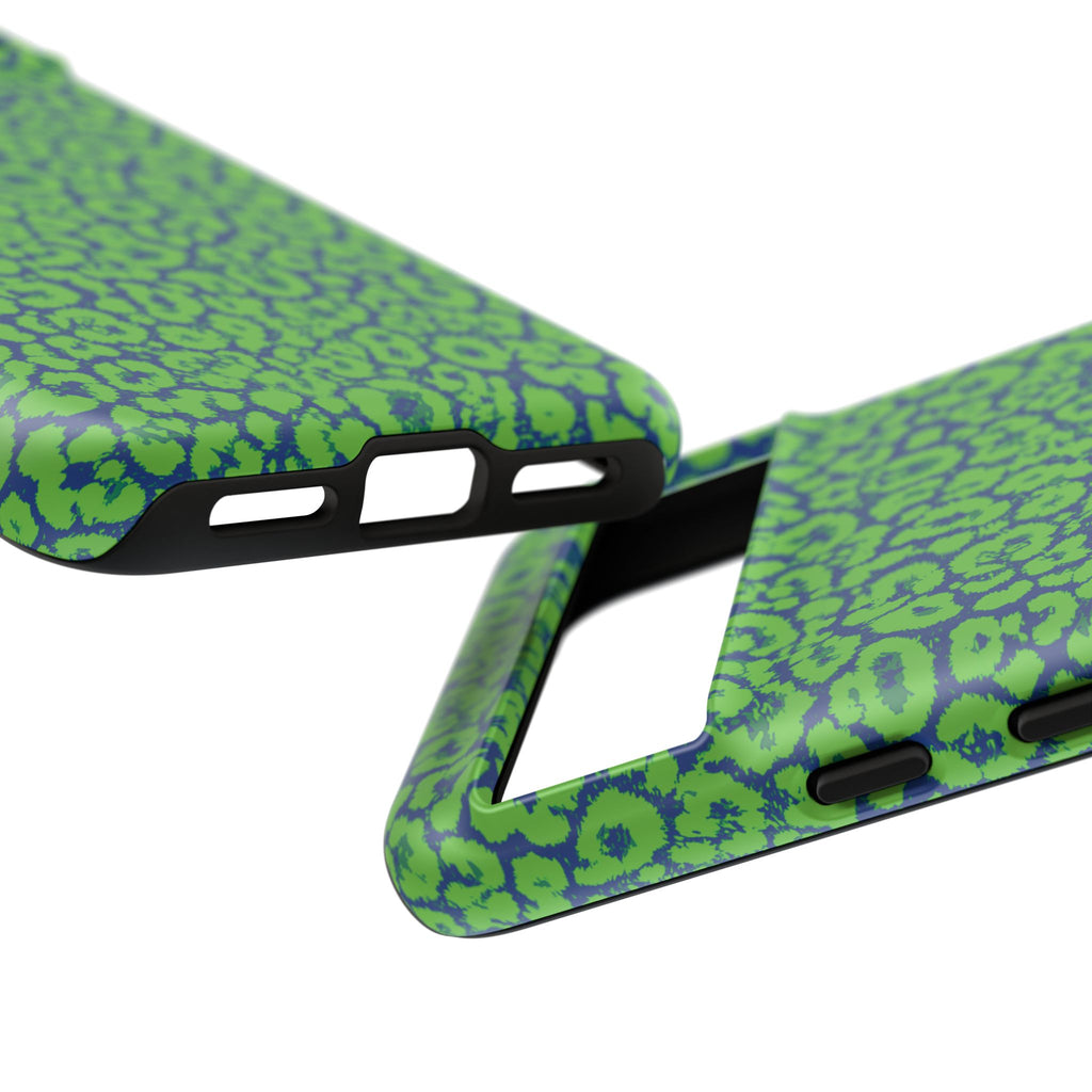Blue Neon Green  Leopard Tough Phone Case for iPhone, Galaxy, or Google Pixel