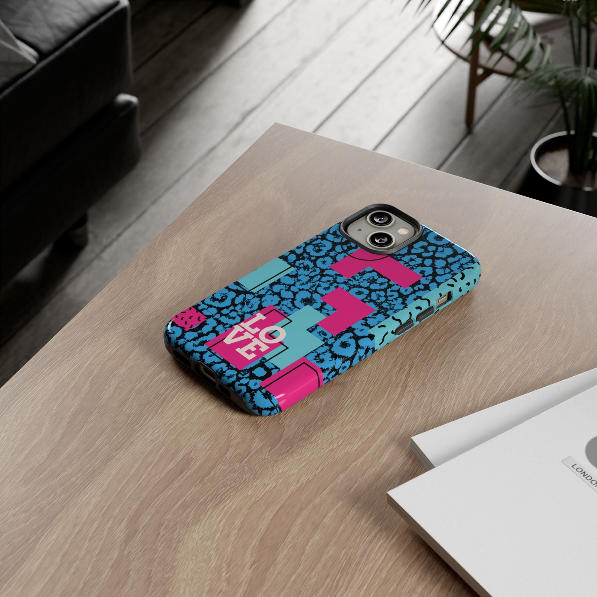 LOVE Blue Leopard 80s Vibe Tough Case for iPhone, Galaxy, or Google Pixel