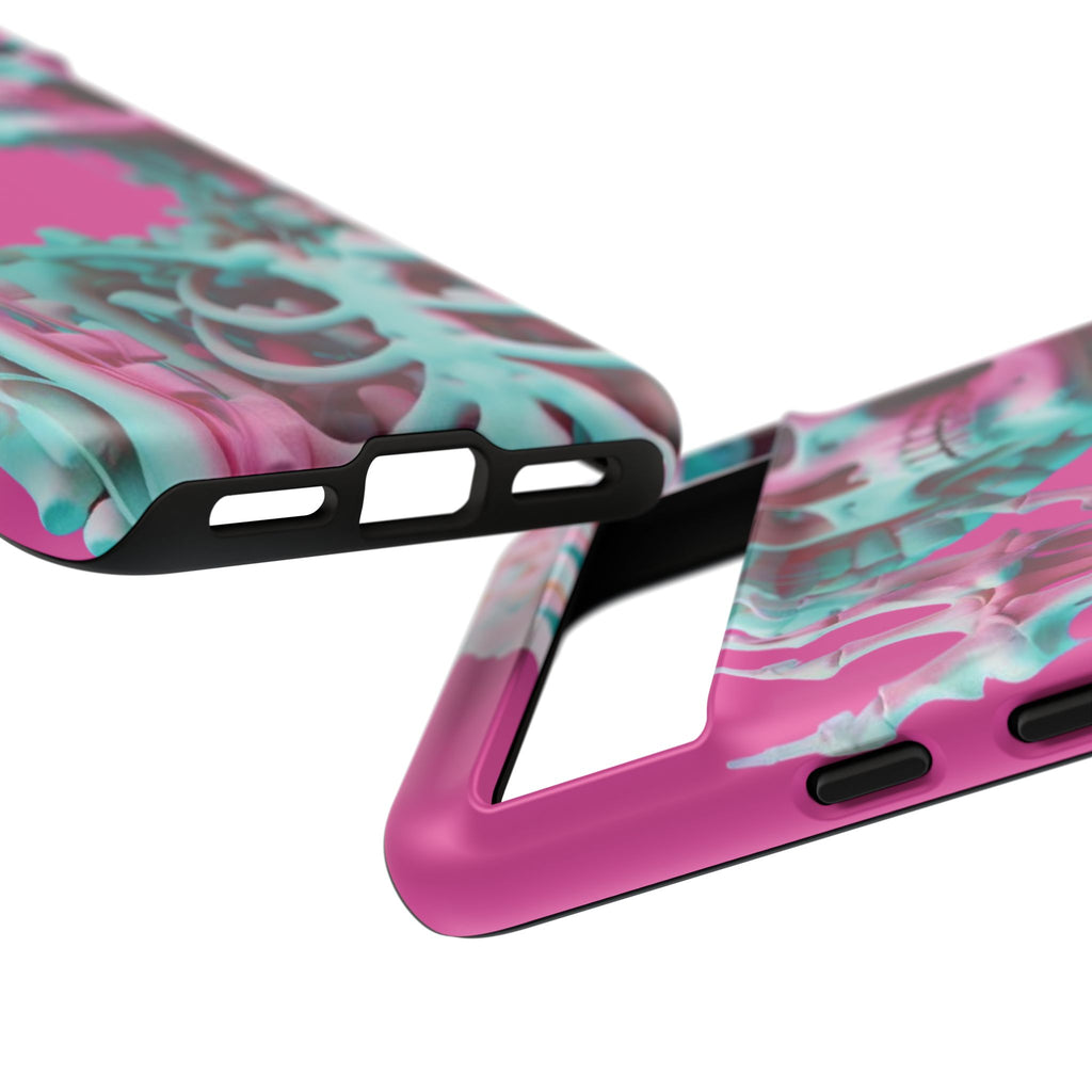 Neon Pink Skeleton Tough Phone Case for iPhone, Galaxy and Google Pixel