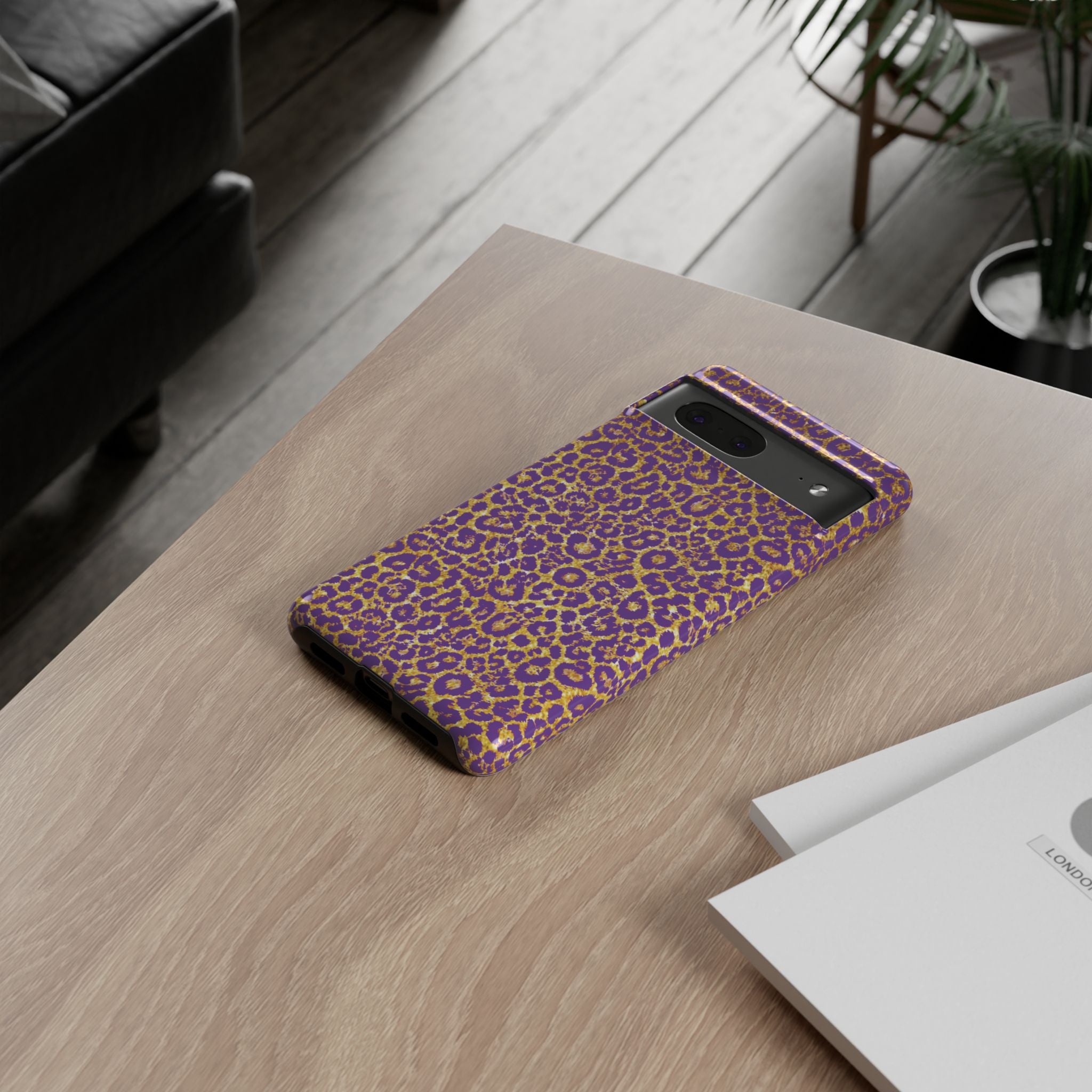 Purple Gold Leopard Tough Phone Case for iPhone, Galaxy, or Google Pixel