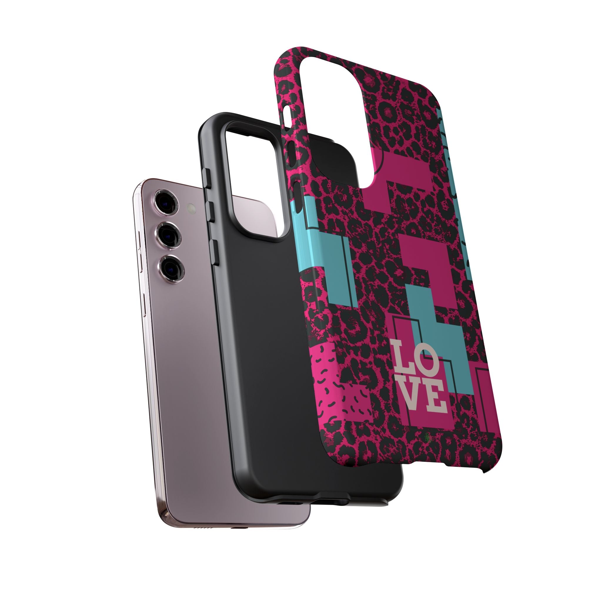 Pink Love Retro Blocks Leopard RG Tough Phone Case for iPhone, Galaxy, or Google Pixel