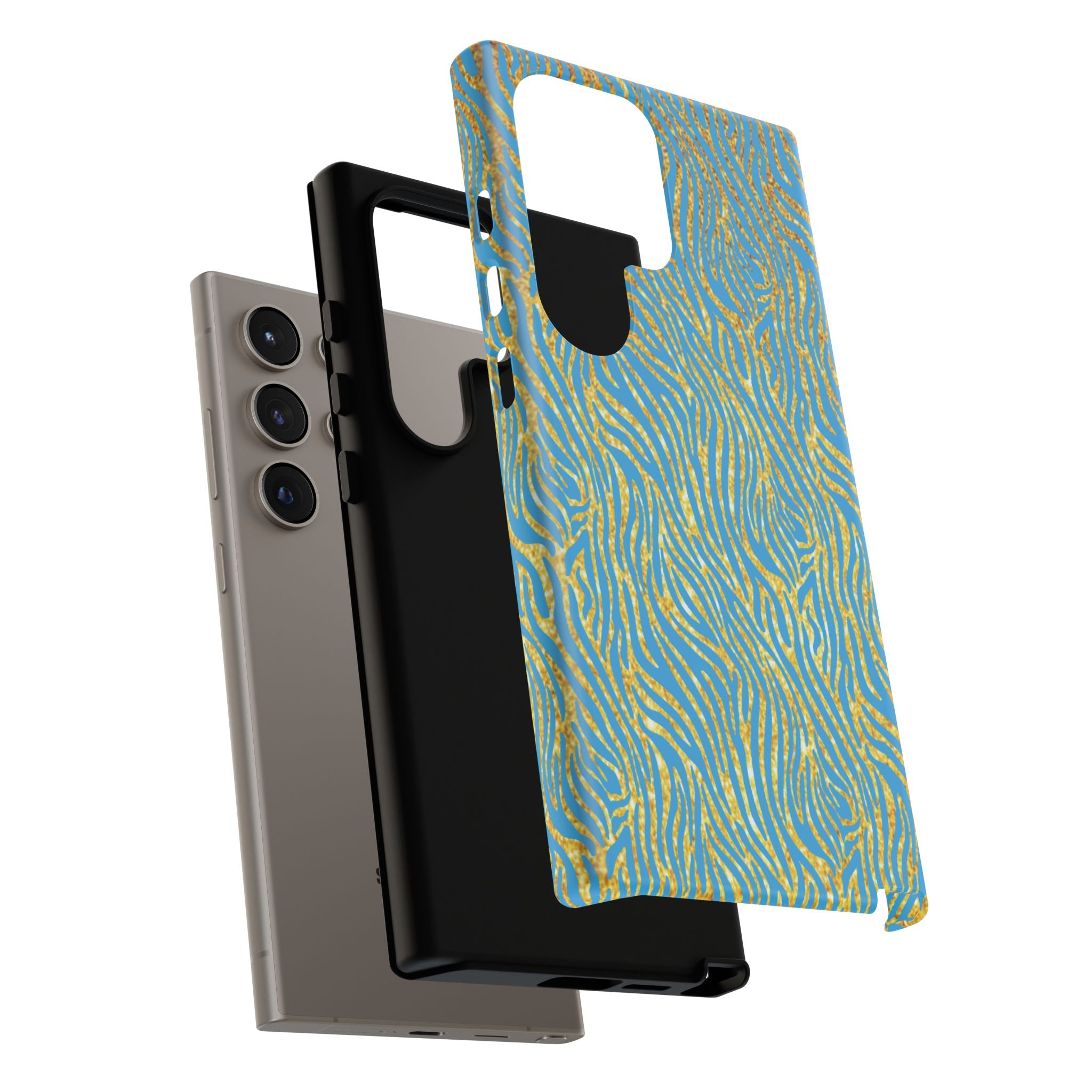 Blue Gold Zebra Tough Case for iPhone, Galaxy, or Google Pixel