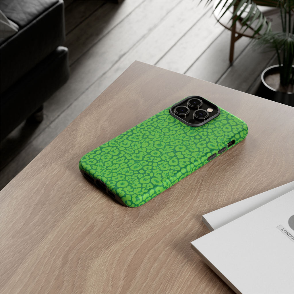 Neon Green Leopard Tough Phone Case for iPhone, Galaxy, or Google Pixel