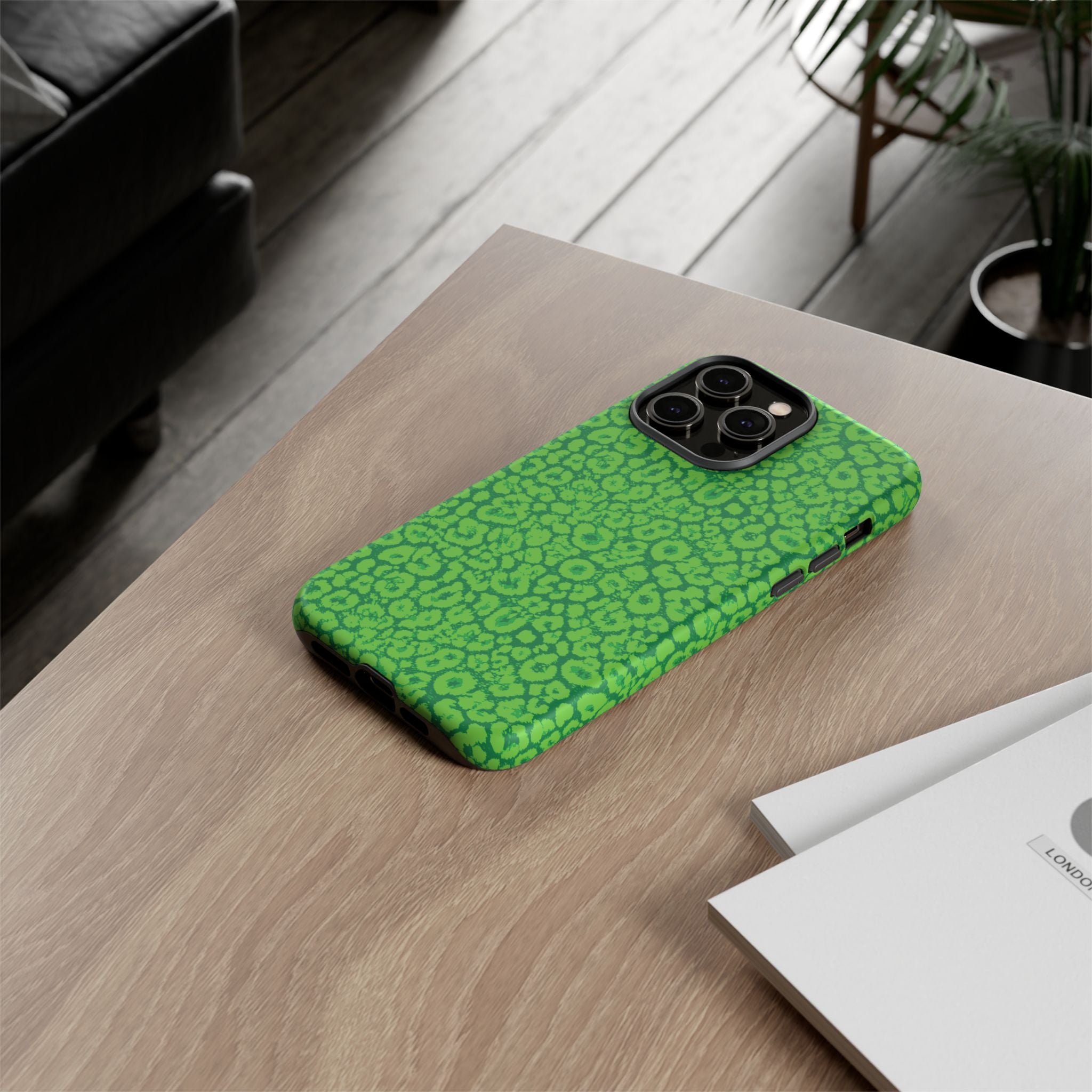 Neon Green Leopard Tough Phone Case for iPhone, Galaxy, or Google Pixel