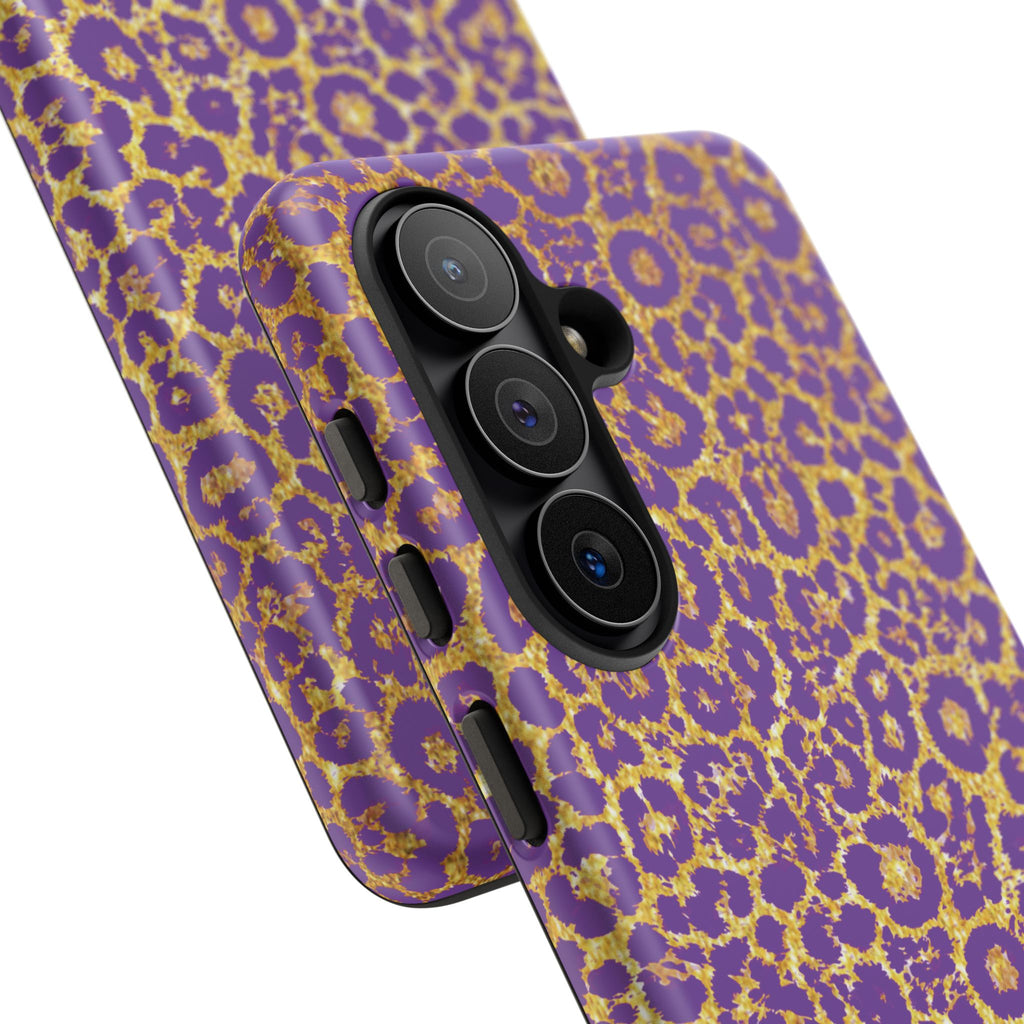 Purple Gold Leopard Tough Phone Case for iPhone, Galaxy, or Google Pixel