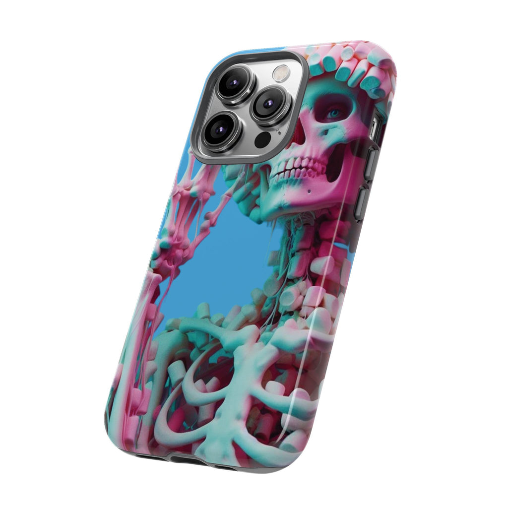 Neon Pink Skeleton Blue Tough Phone Case for iPhone, Galaxy or Google Pixel