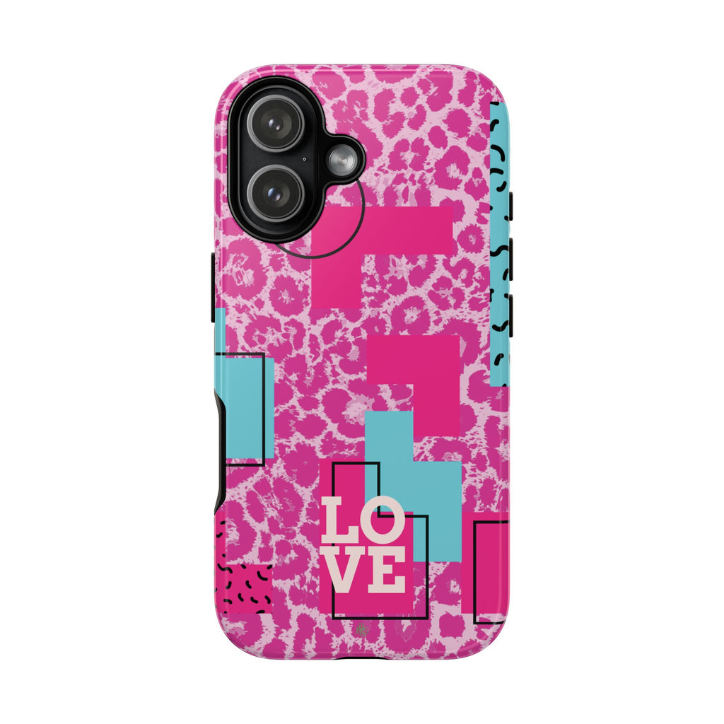 Retro Love Pink Leopard RG Tough Phone Case for iPhone, Galaxy, or Google Pixel