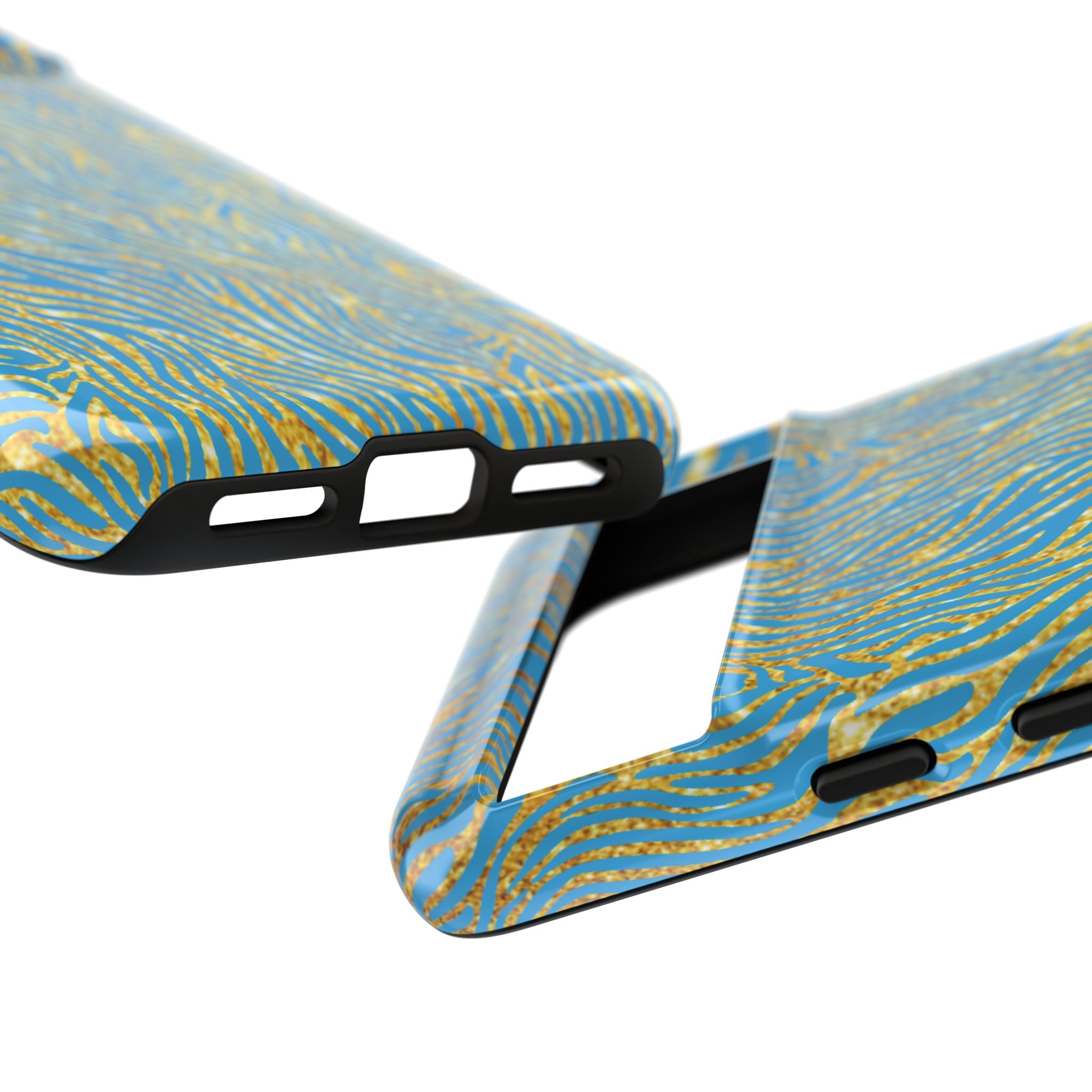 Blue Gold Zebra Tough Case for iPhone, Galaxy, or Google Pixel