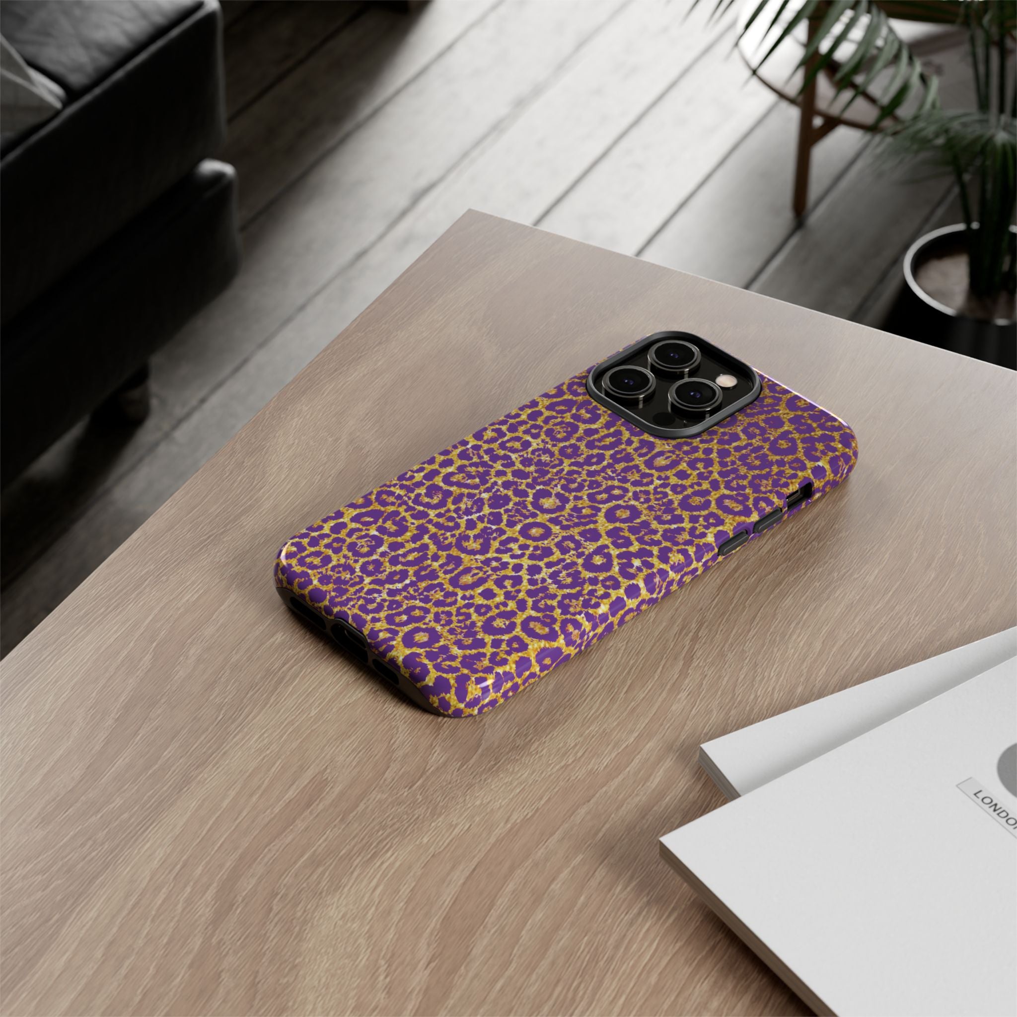 Purple Gold Leopard Tough Phone Case for iPhone, Galaxy, or Google Pixel