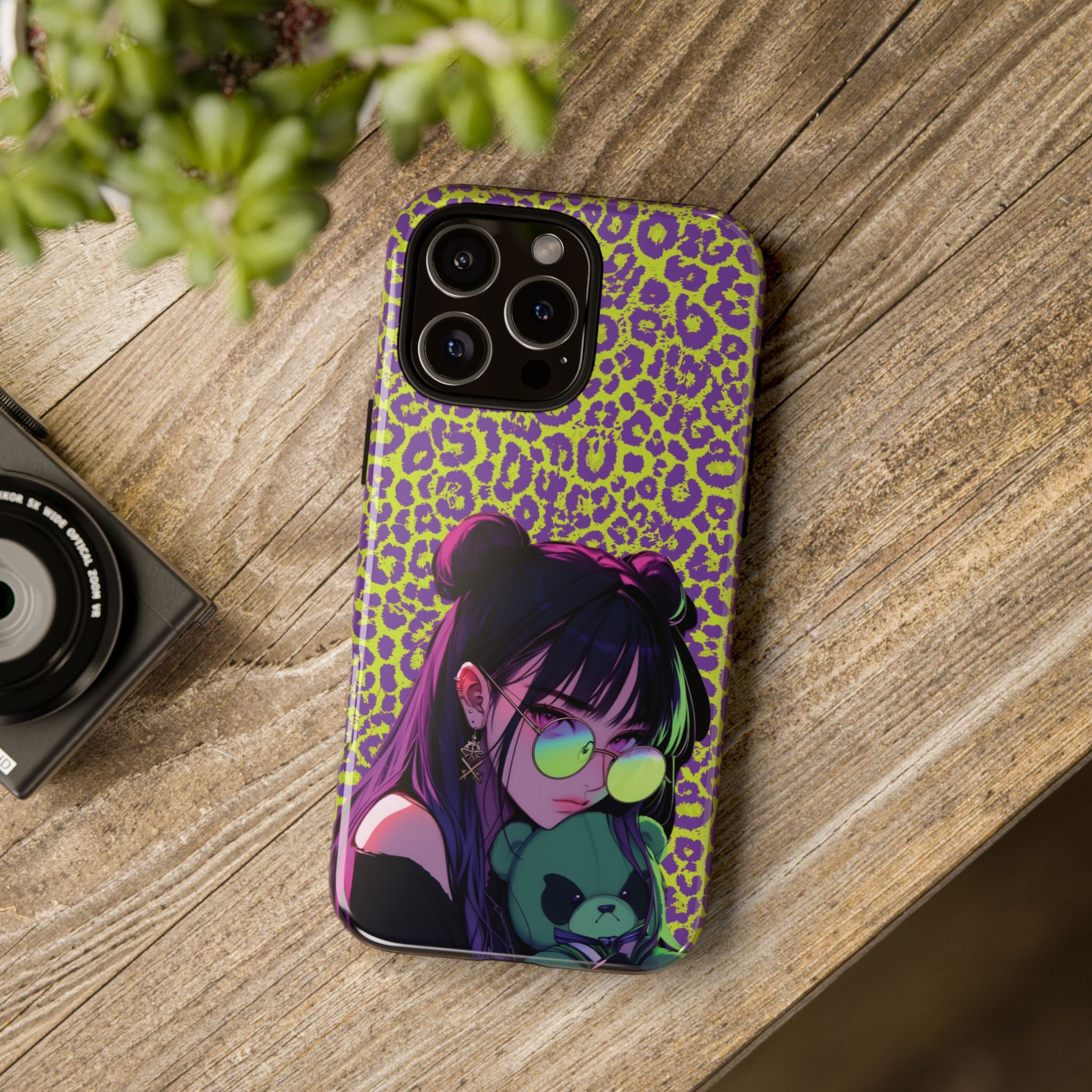 Purple Neon Lime Leopard Kz Tough Case for iPhone, Galaxy, or Google Pixel