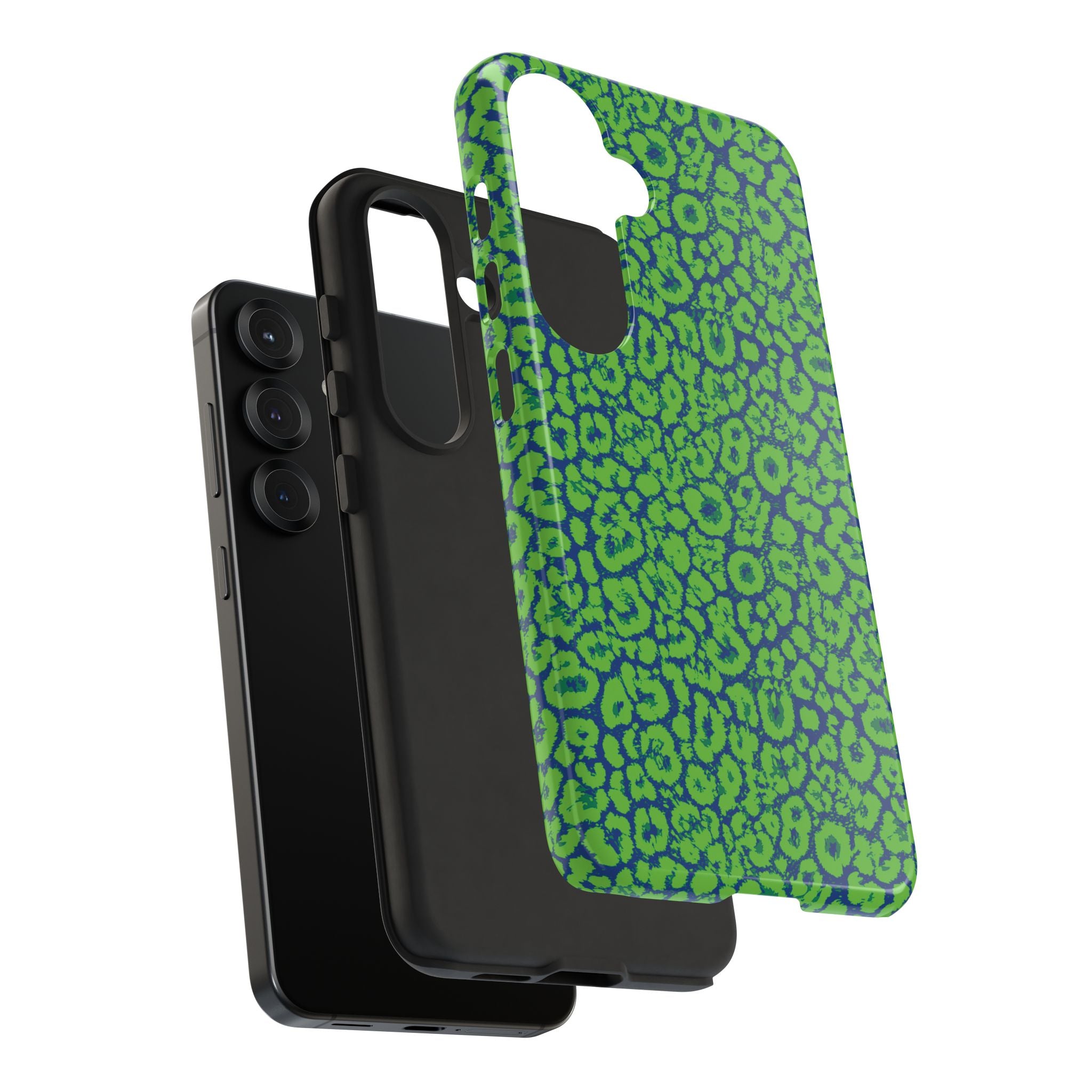 Blue Neon Green  Leopard Tough Phone Case for iPhone, Galaxy, or Google Pixel