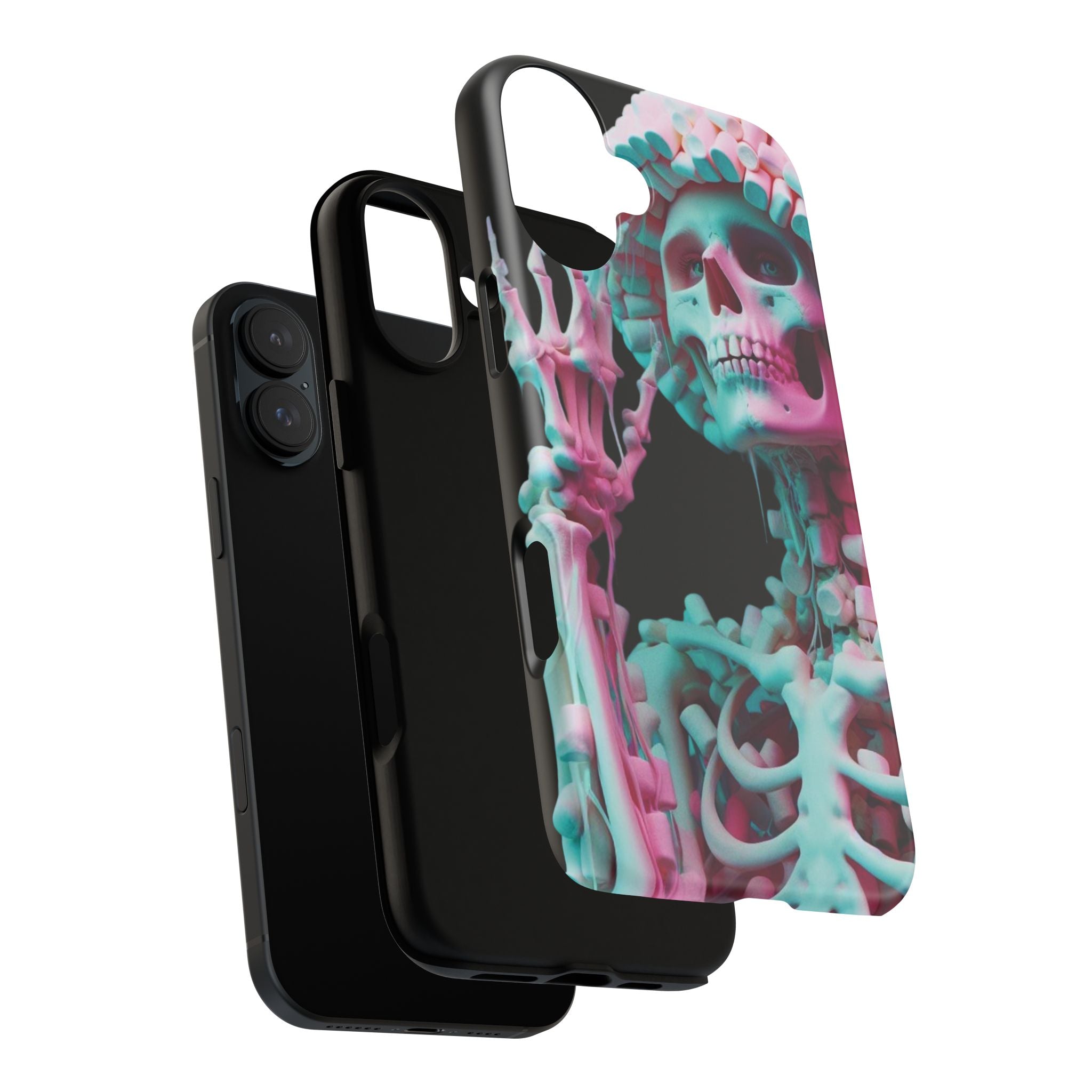 Neon Pink Skeleton (Black) Tough Phone Case for iPhone, Galaxy, or Google Pixel