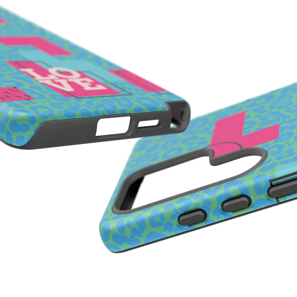 LOVE Aqua Blue Leopard RG Tough Phone Case iPhone, Galaxy, or Google Pixel