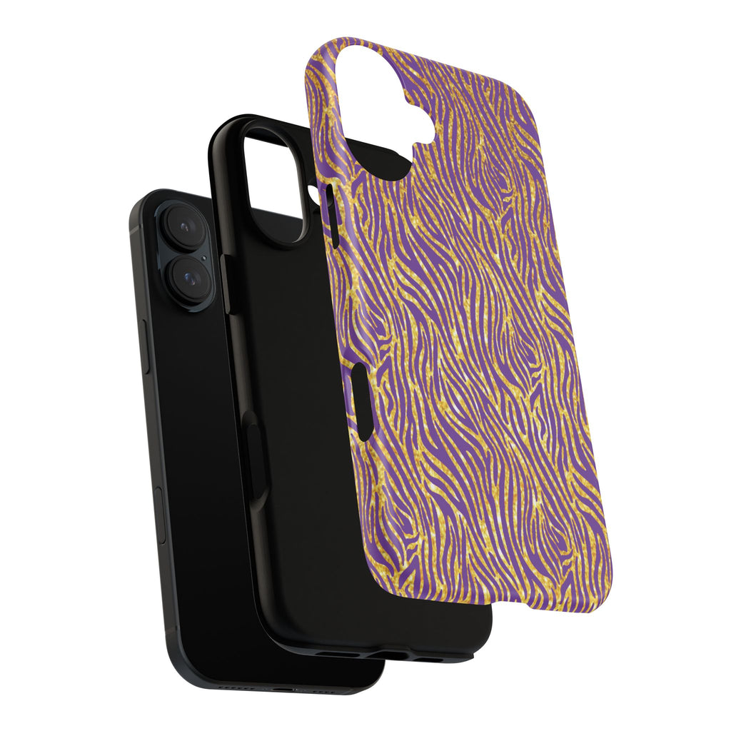 Vibrant Purple Gold Zebra Tough Phone Case iPhone, Galaxy, or Google Pixel