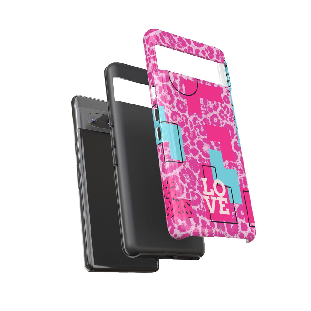 Retro Love Pink Leopard RG Tough Phone Case for iPhone, Galaxy, or Google Pixel