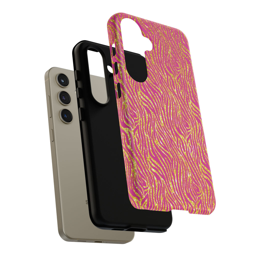 Pink Gold Zebra Print Tough Case for iPhone, Galaxy, or Google Pixel
