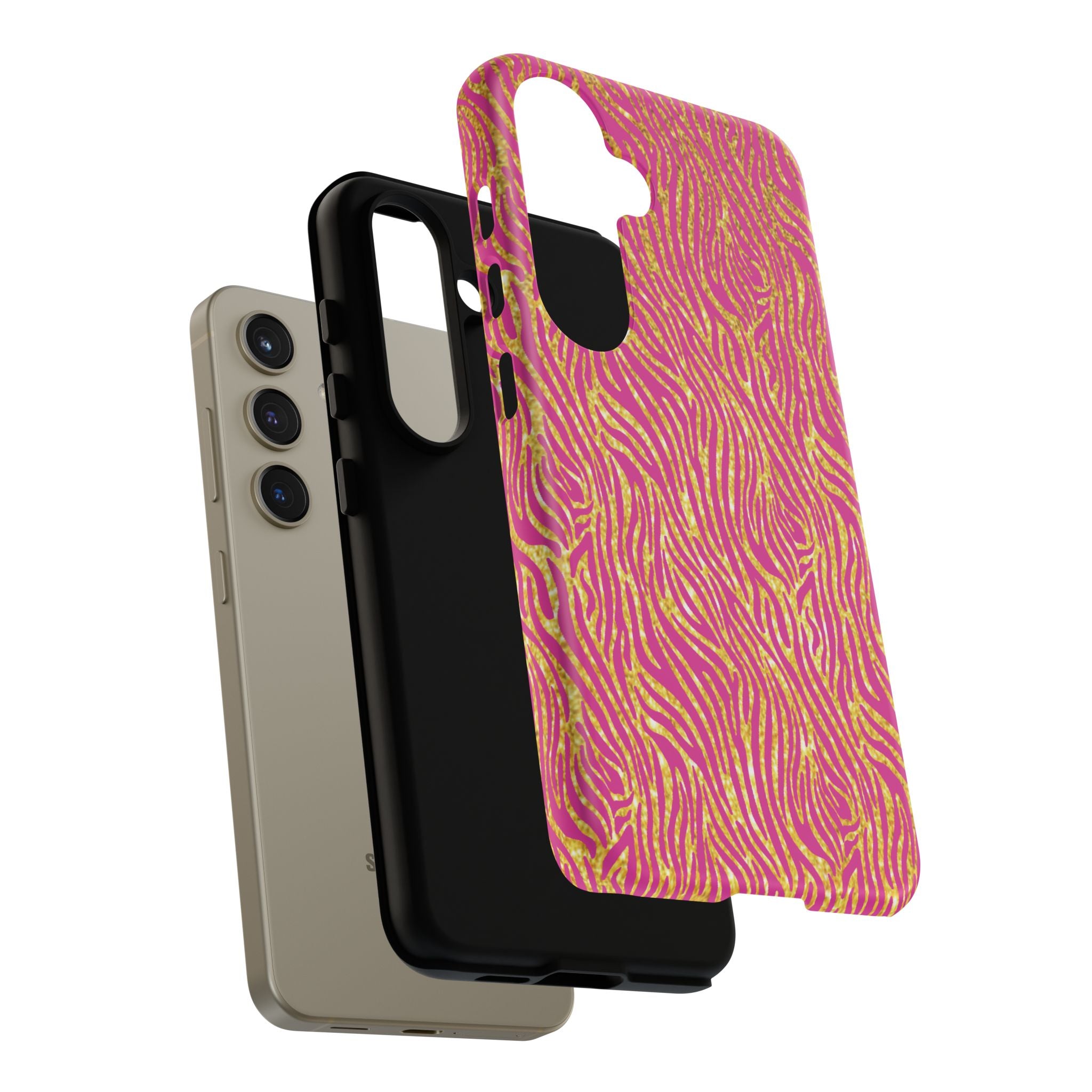 Pink Gold Zebra Print Tough Case for iPhone, Galaxy, or Google Pixel