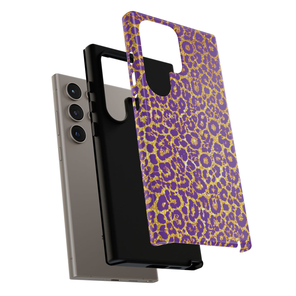 Purple Gold Leopard Tough Phone Case for iPhone, Galaxy, or Google Pixel