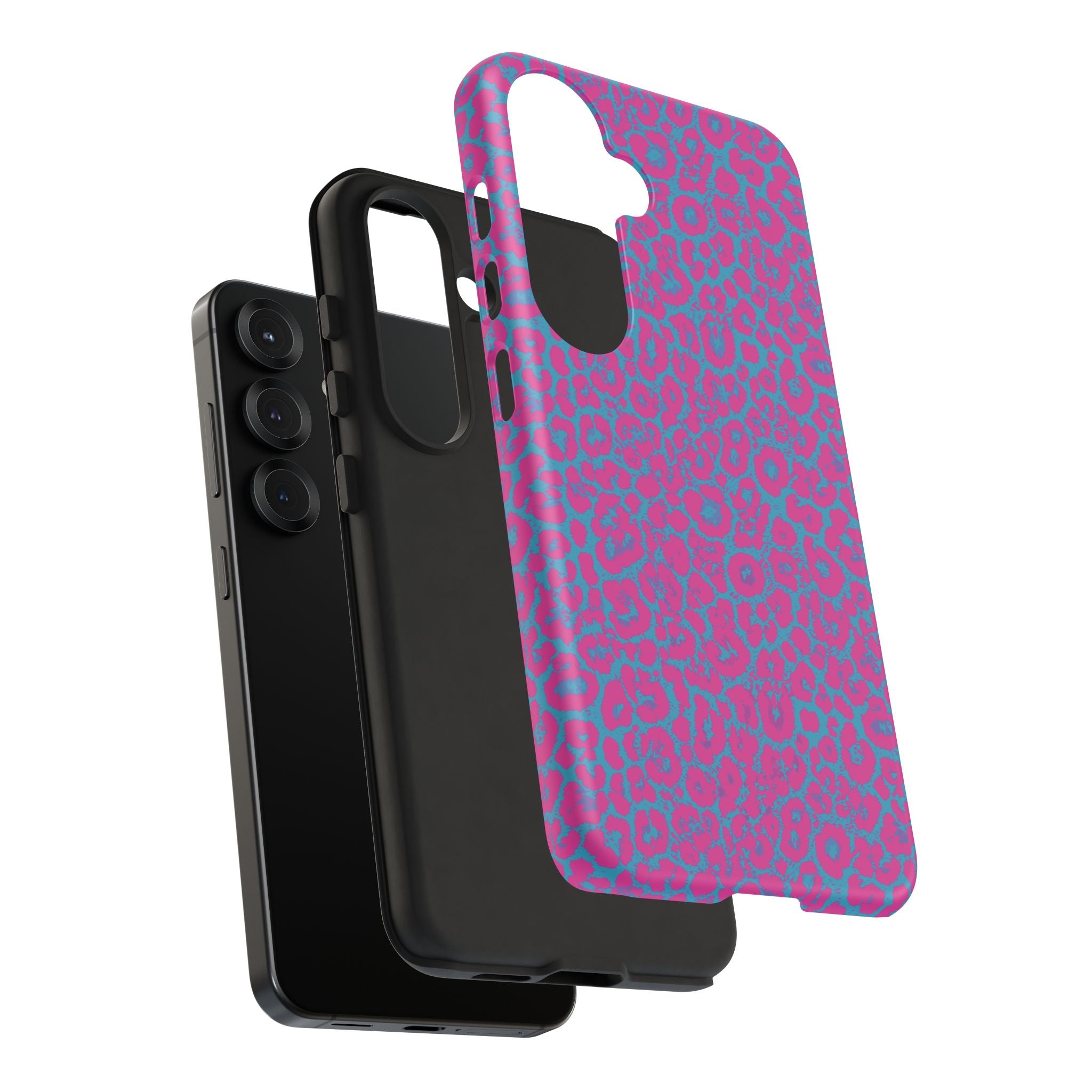 Pink Blue Leopard Tough Phone Case iPhone, Galaxy, or Google Pixel