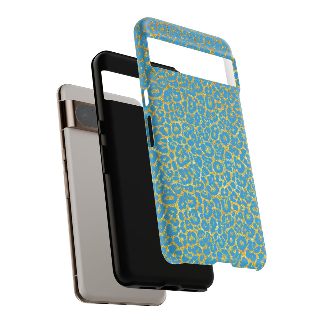 Blue Gold Leopard Tough Phone Case for iPhone, Galaxy, or Google Pixel