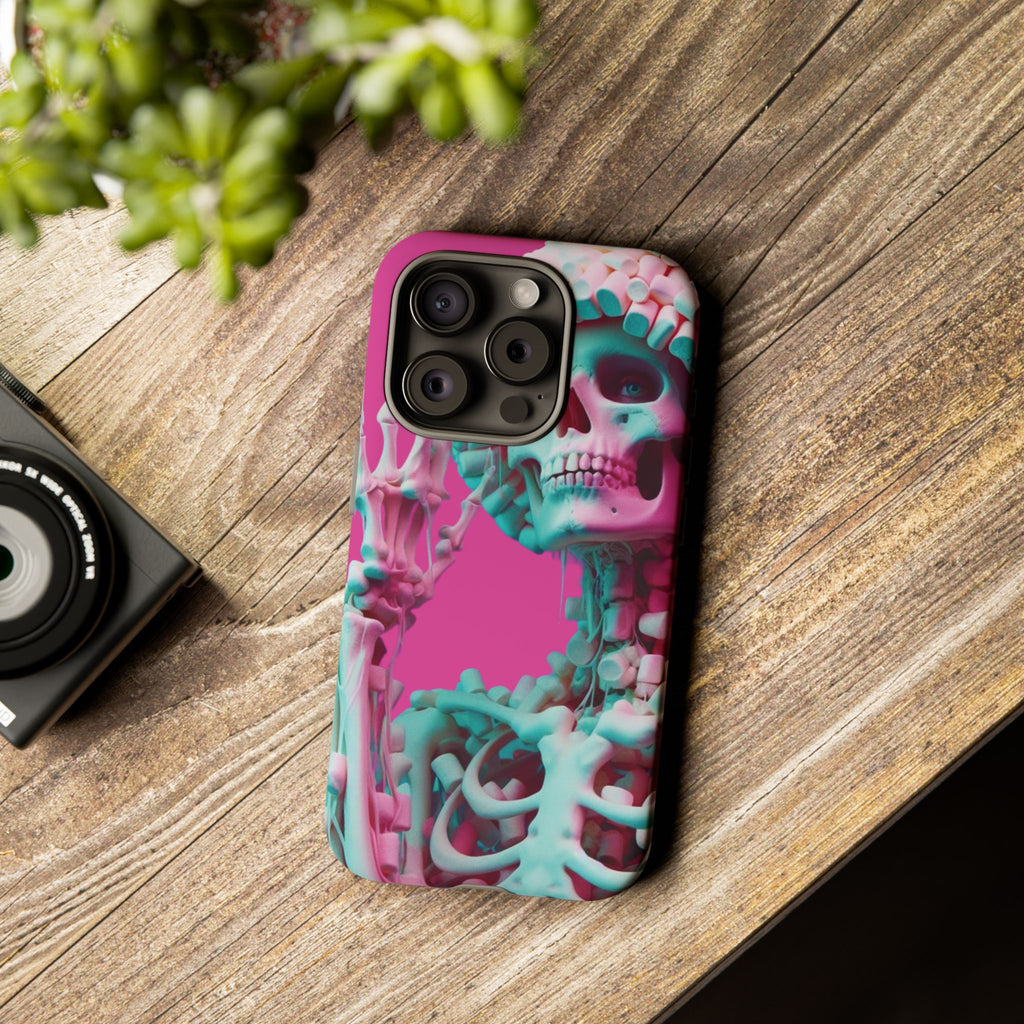 Neon Pink Skeleton Tough Phone Case for iPhone, Galaxy and Google Pixel