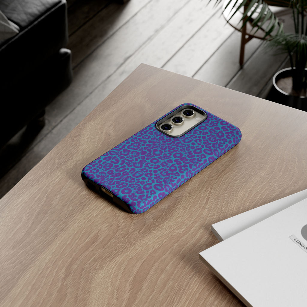 Leopard Printed Purple Blue Tough Phone Case for iPhone, Galaxy, or Google Pixel