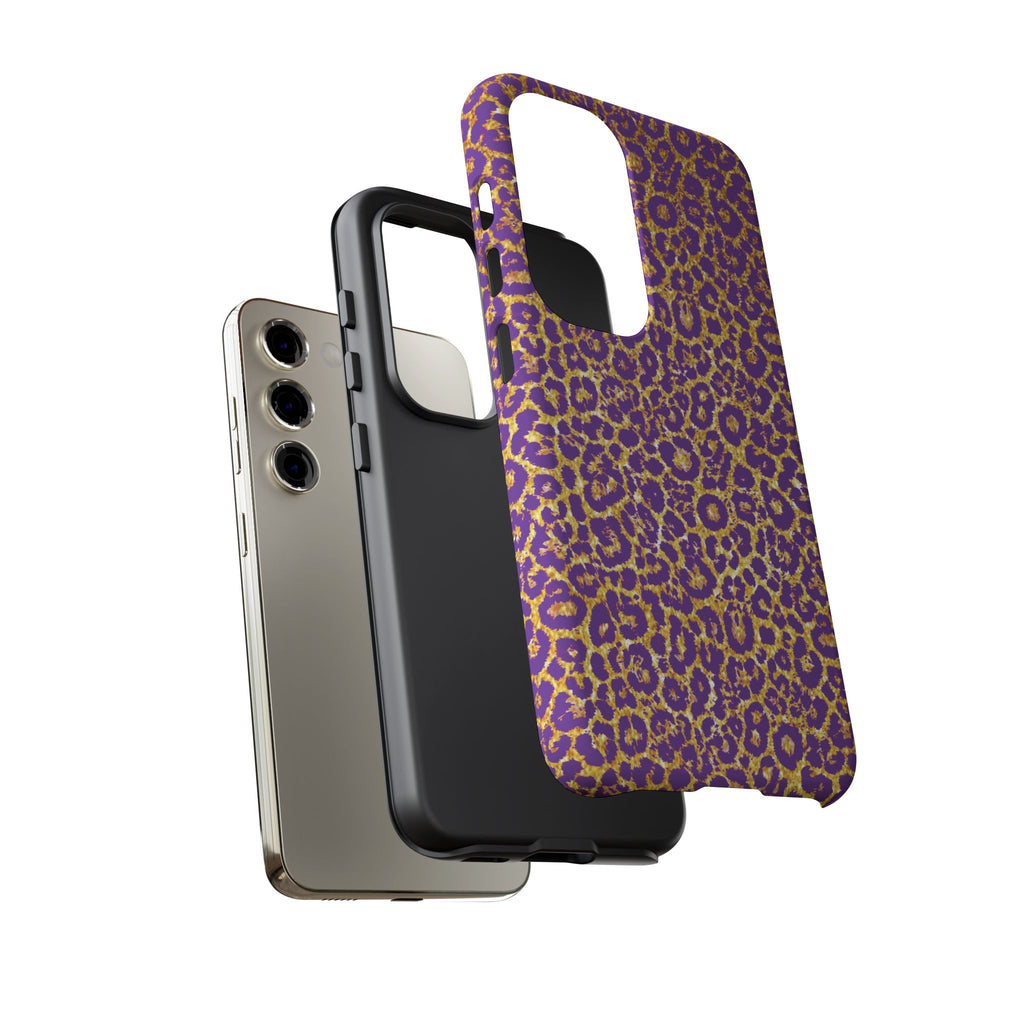 Purple Gold Leopard Tough Phone Case for iPhone, Galaxy, or Google Pixel
