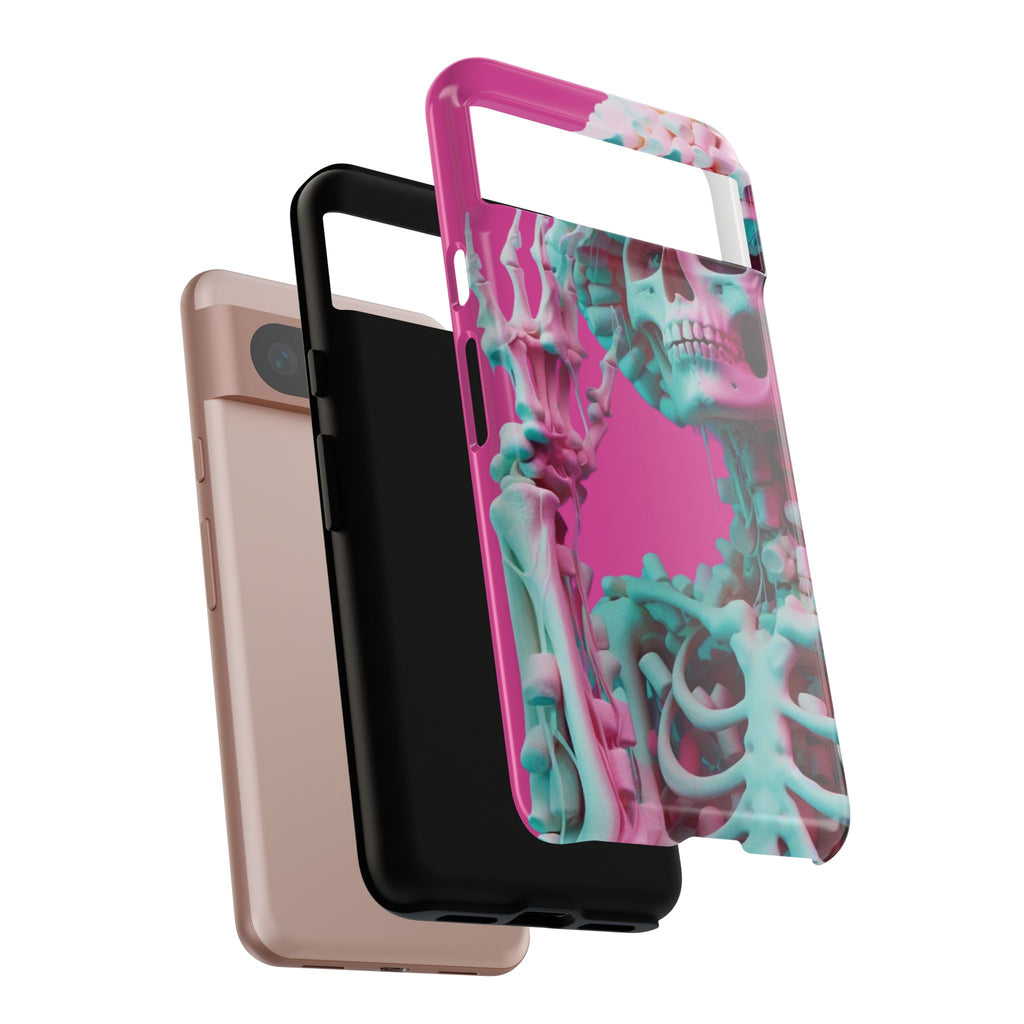 Neon Pink Skeleton Tough Phone Case for iPhone, Galaxy and Google Pixel