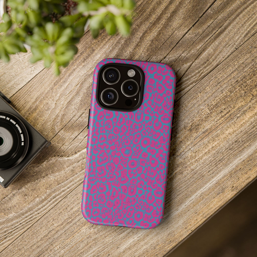 Pink Blue Leopard Tough Phone Case iPhone, Galaxy, or Google Pixel