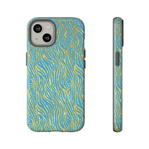 Blue Gold Zebra Tough Case for iPhone, Galaxy, or Google Pixel