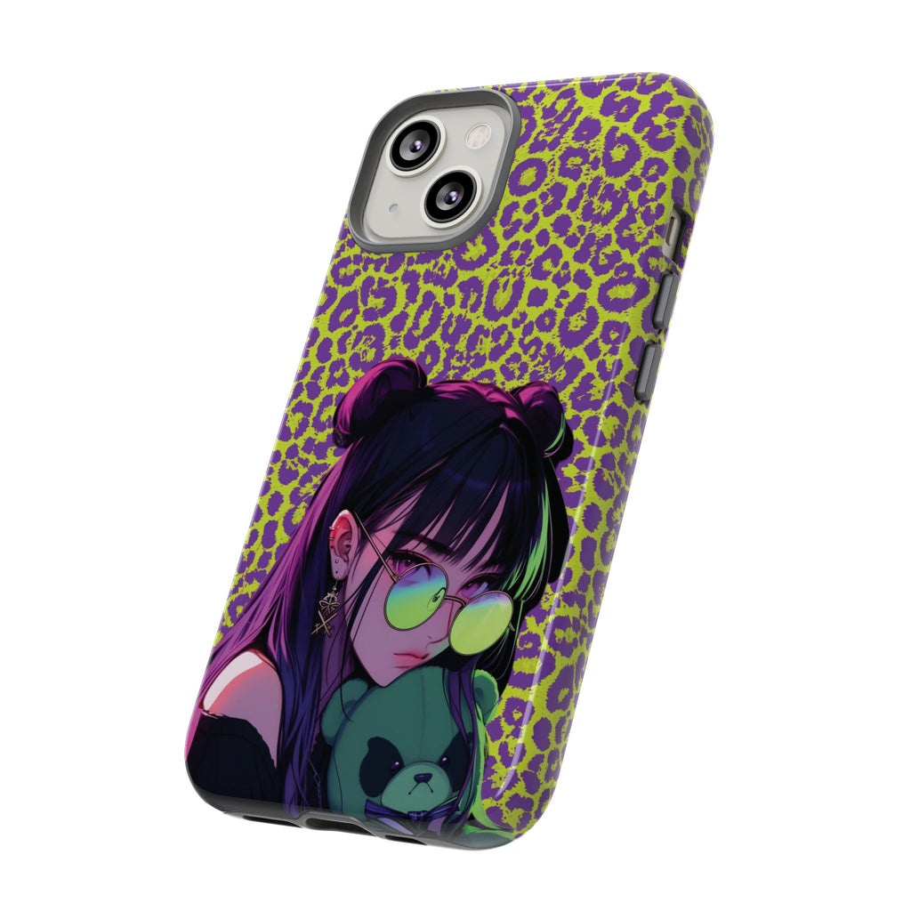 Purple Neon Lime Leopard Kz Tough Case for iPhone, Galaxy, or Google Pixel