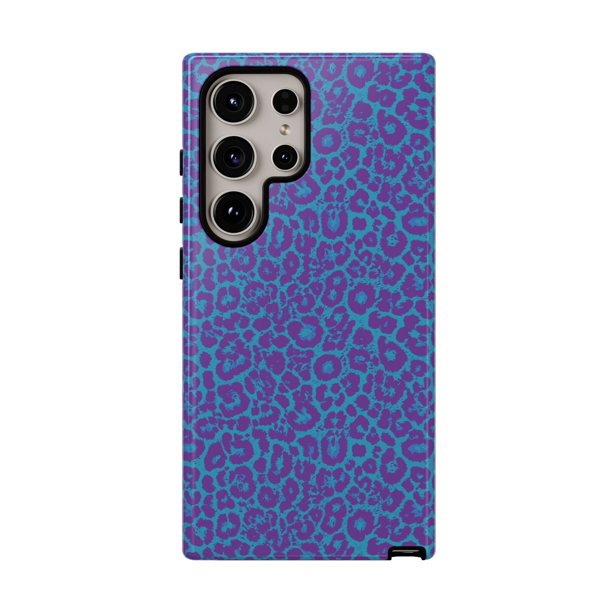 Leopard Printed Purple Blue Tough Phone Case for iPhone, Galaxy, or Google Pixel