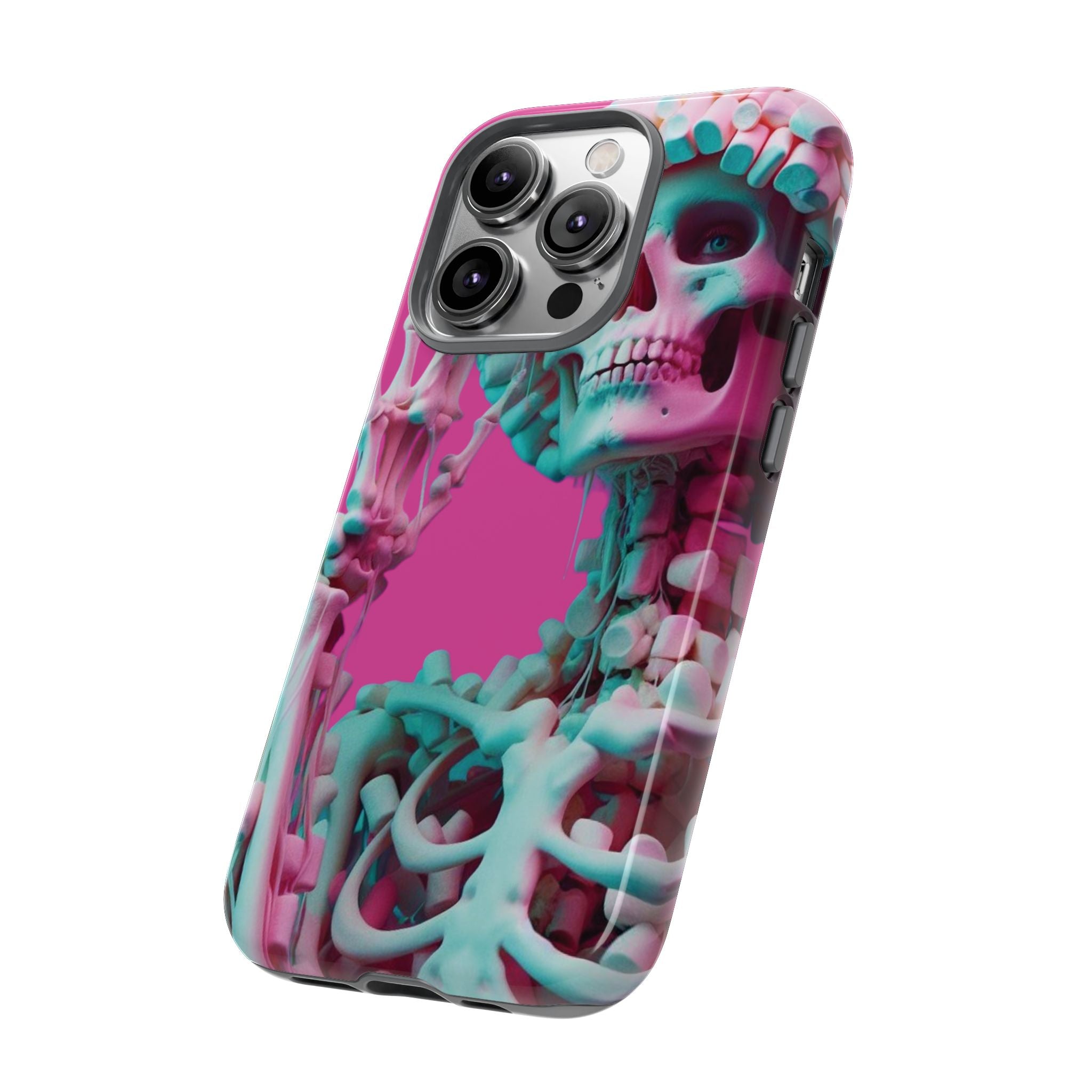 Neon Pink Skeleton Tough Phone Case for iPhone, Galaxy and Google Pixel