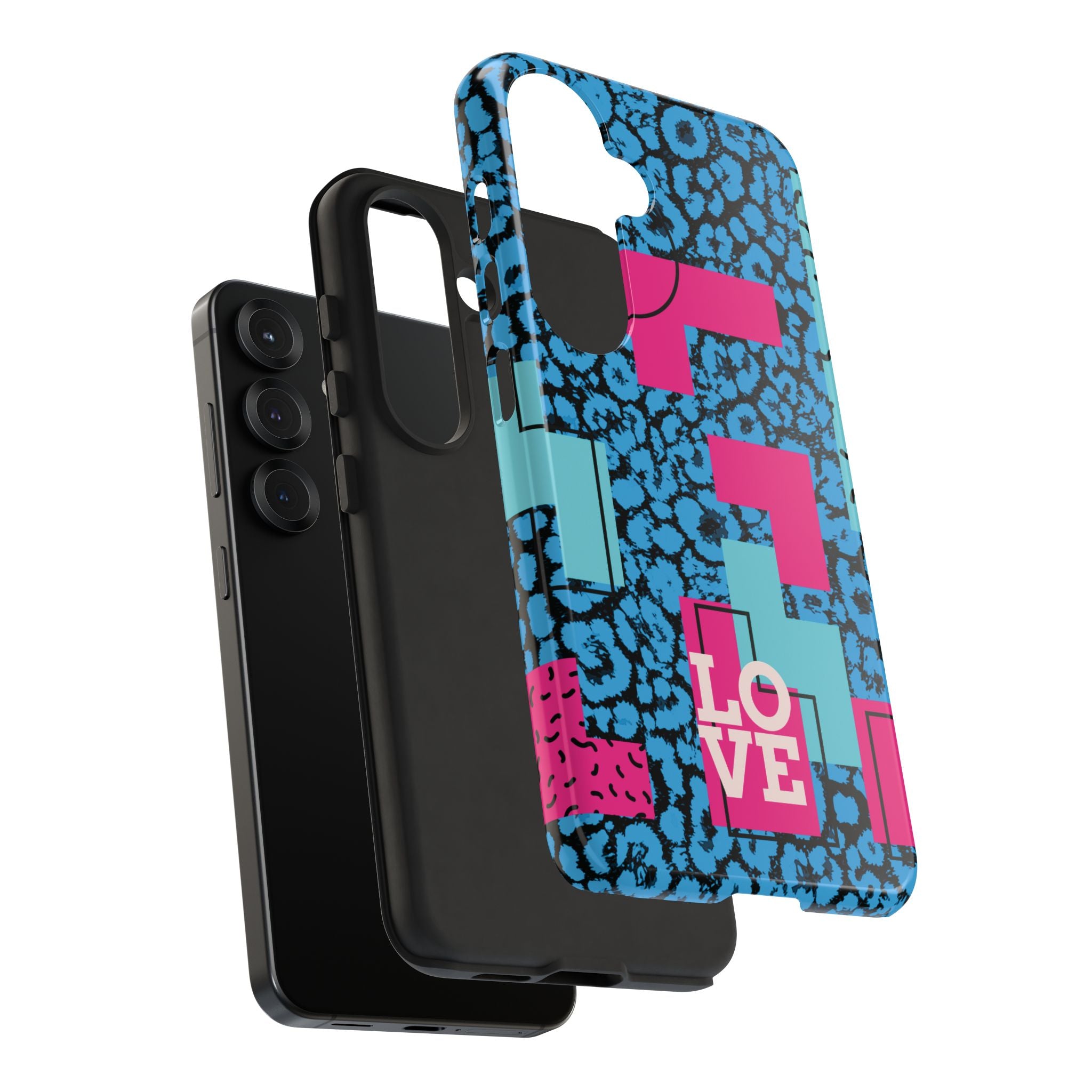 LOVE Blue Leopard 80s Vibe Tough Case for iPhone, Galaxy, or Google Pixel