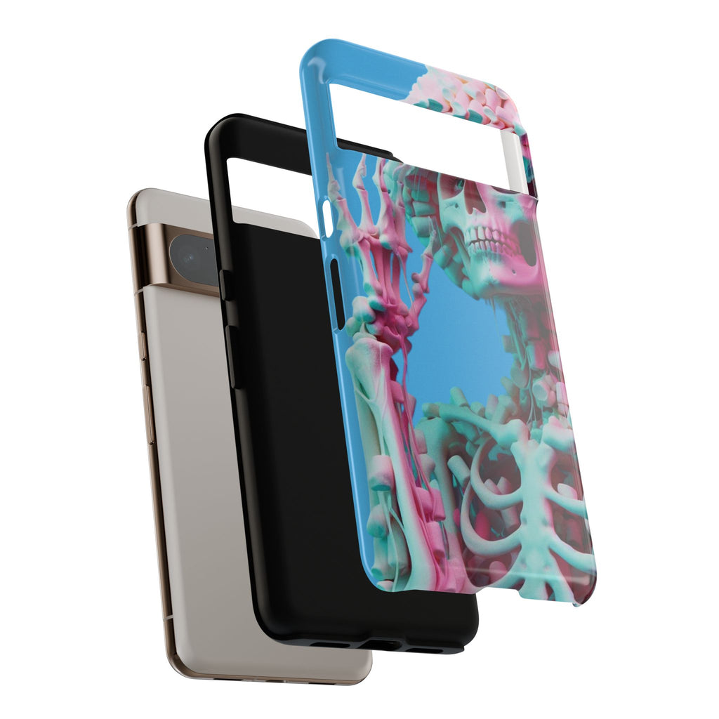 Neon Pink Skeleton Blue Tough Phone Case for iPhone, Galaxy or Google Pixel