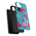 LOVE Aqua Blue Leopard RG Tough Phone Case iPhone, Galaxy, or Google Pixel