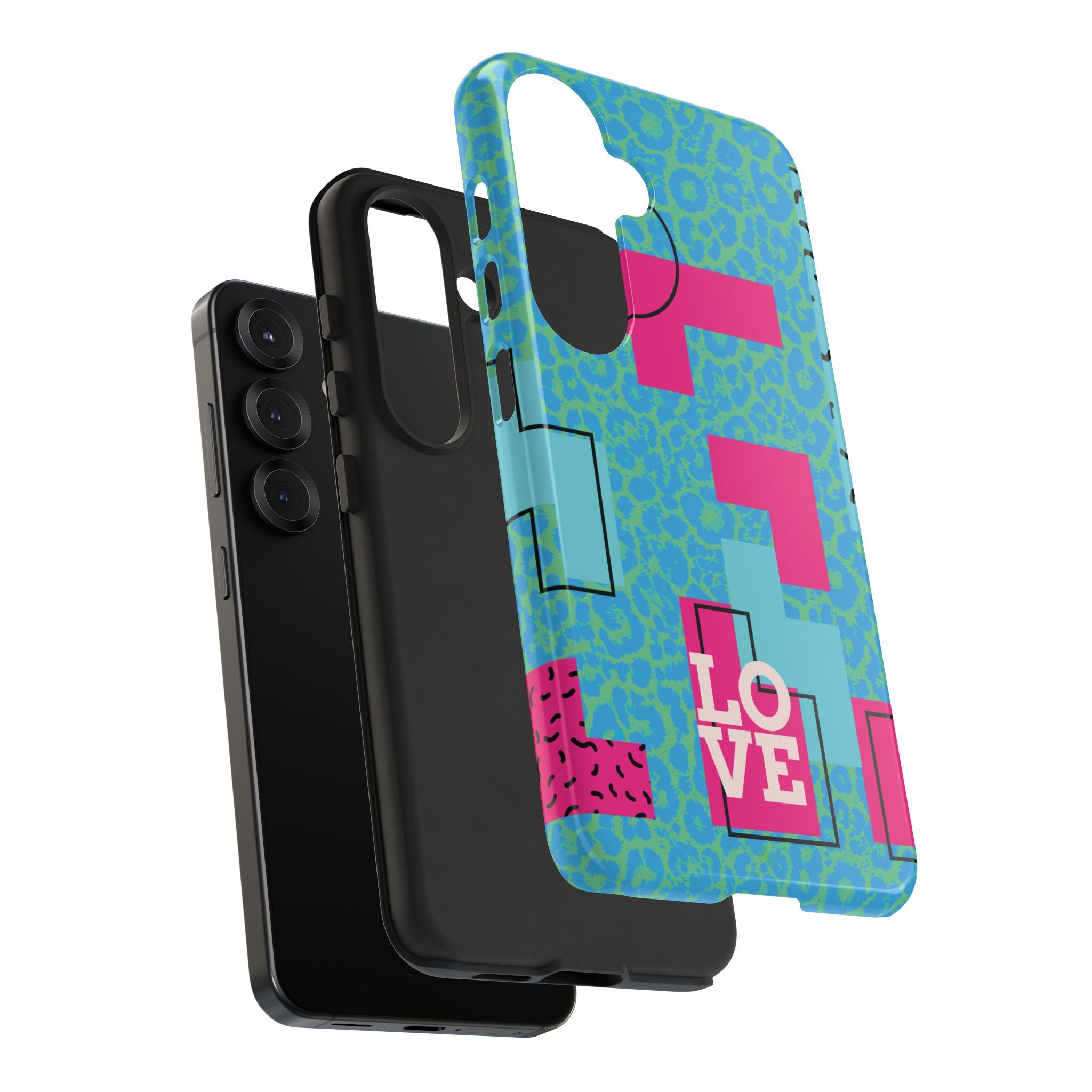LOVE Aqua Blue Leopard RG Tough Phone Case iPhone, Galaxy, or Google Pixel