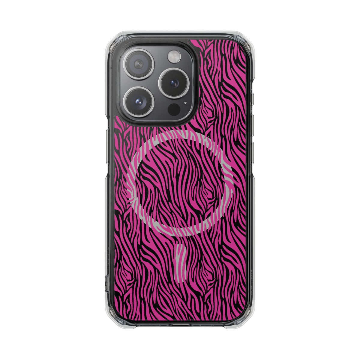 Pink Zebra Magnetic iPhone 14, 15, 16 Series Clear Impact Cases