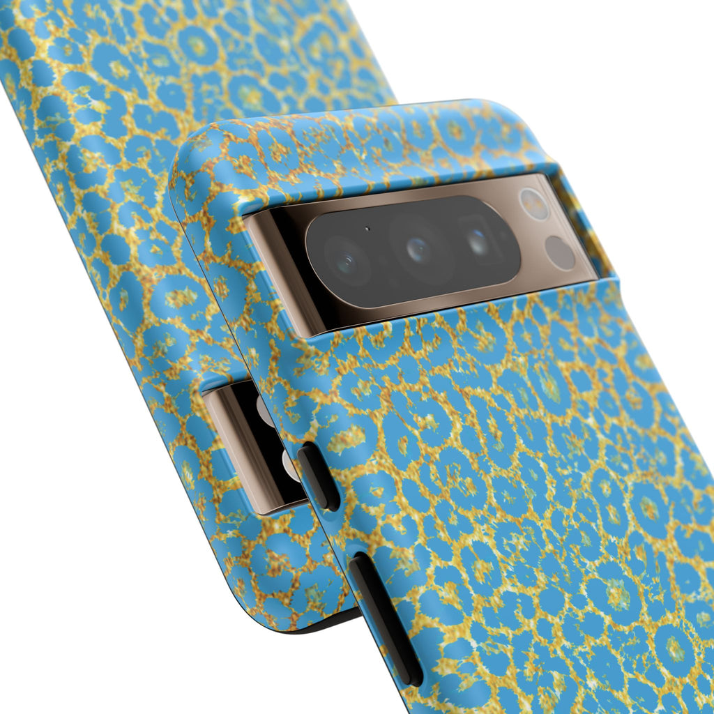Blue Gold Leopard Tough Phone Case for iPhone, Galaxy, or Google Pixel