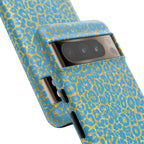 Blue Gold Leopard Tough Phone Case for iPhone, Galaxy, or Google Pixel